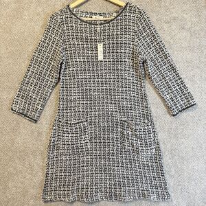 NWT Max Studio Women's Black White Tweed 3/4 Sleeve Dress Pockets Size L $158